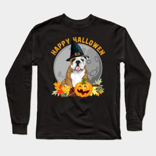 Happy Halloween Bulldog and Pumpkin Long Sleeve T-Shirt